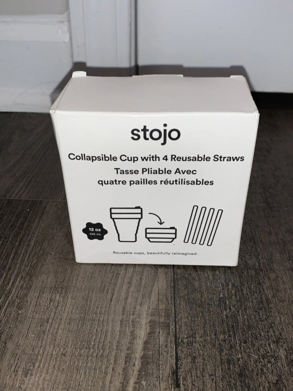 Stojo Collapsible Cup w/ 4 Reusable Straws Burgundy Silicone New